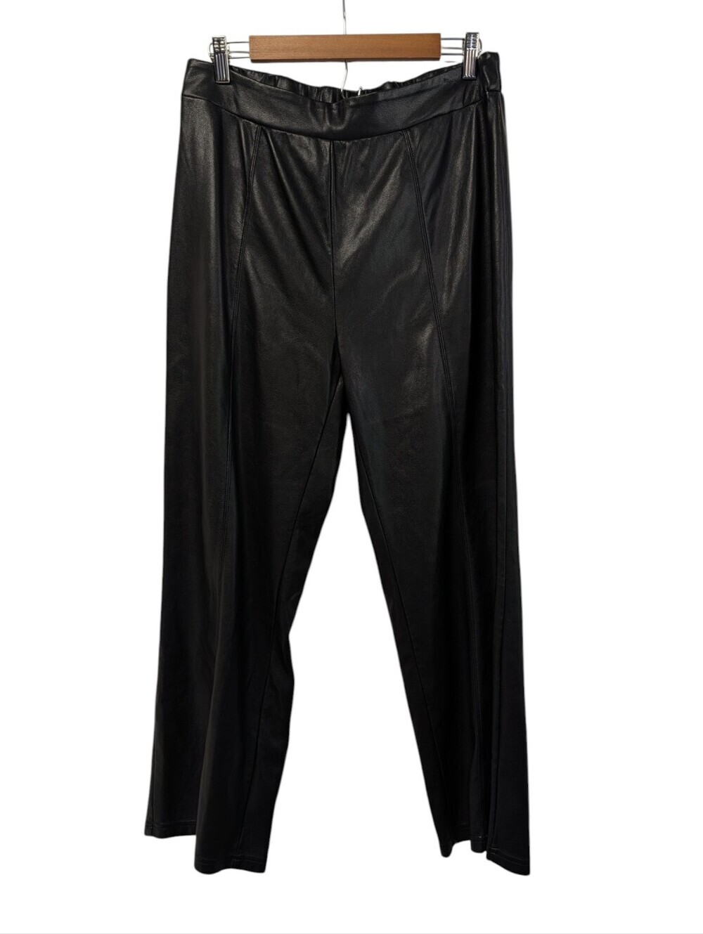 Bagatelle Vegan Leather Wide Leg Trousers Black High Waist Elastic Back M